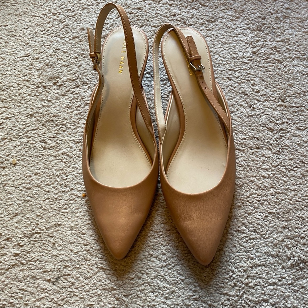 Cole Haan Womens Tan Leather Slingback Kitten Heels Size 8.5